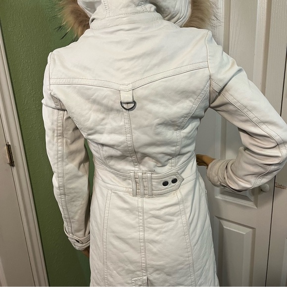 Miss Top Gun Long leather bomber jacket fur lined hooded pinup girl lined size s - Picture 7 of 12